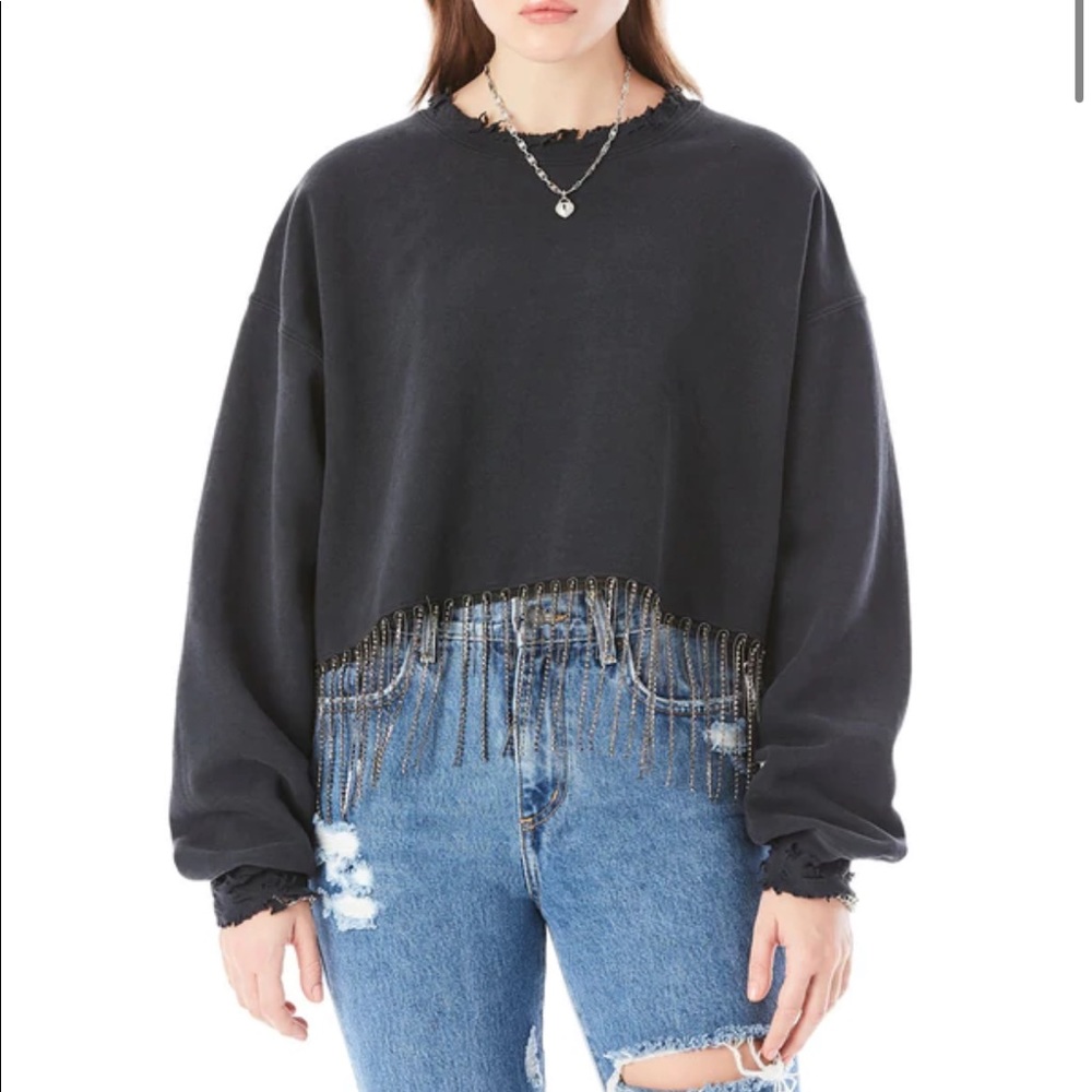 LF Crewneck Sweatshirt with Rhinestone Fringe